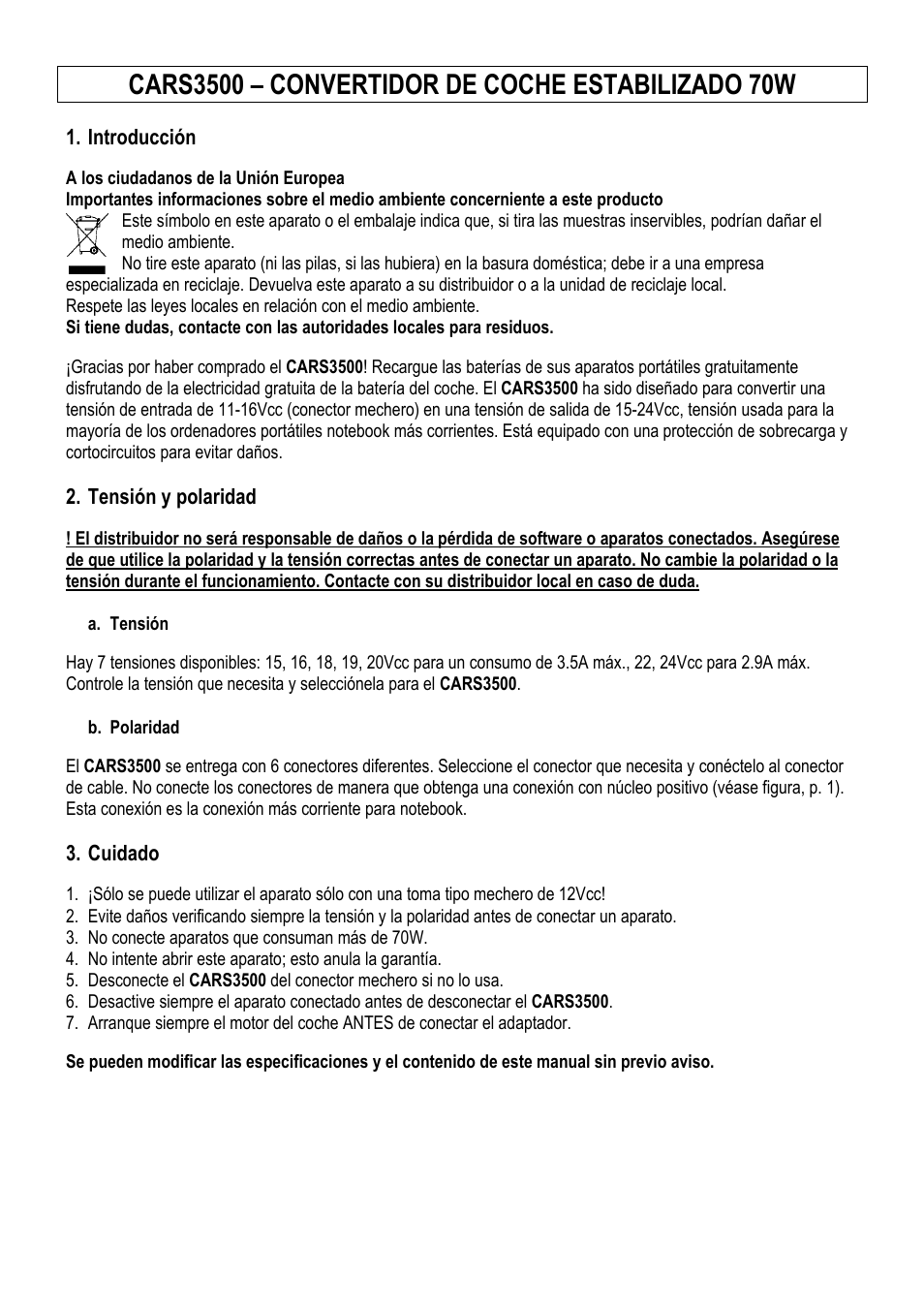 Velleman CARS3500 User Manual | Page 5 / 7