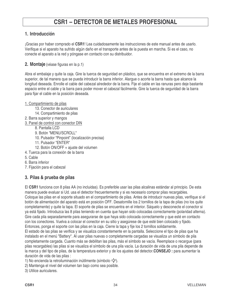Csr1 – detector de metales profesional | Velleman CSR1 User Manual | Page 34 / 56