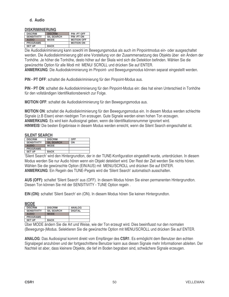 D. audio diskriminierung | Velleman CSR1 User Manual | Page 50 / 56