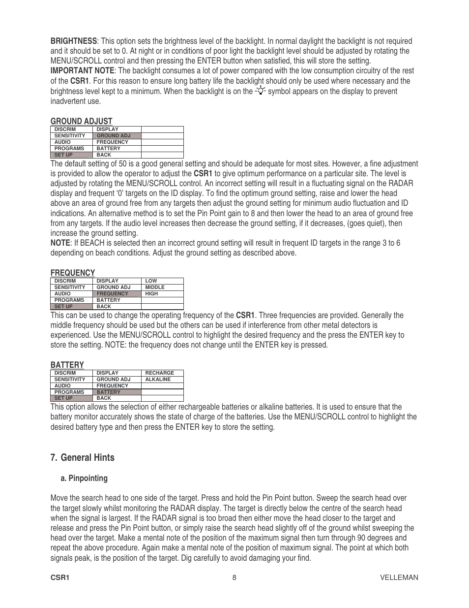 General hints | Velleman CSR1 User Manual | Page 8 / 56
