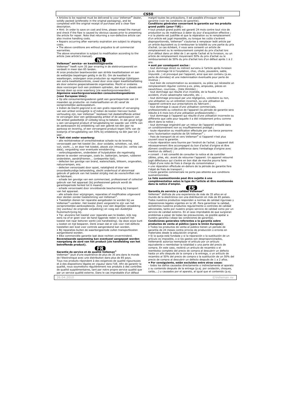 Cs50 | Velleman CS50 User Manual | Page 11 / 12