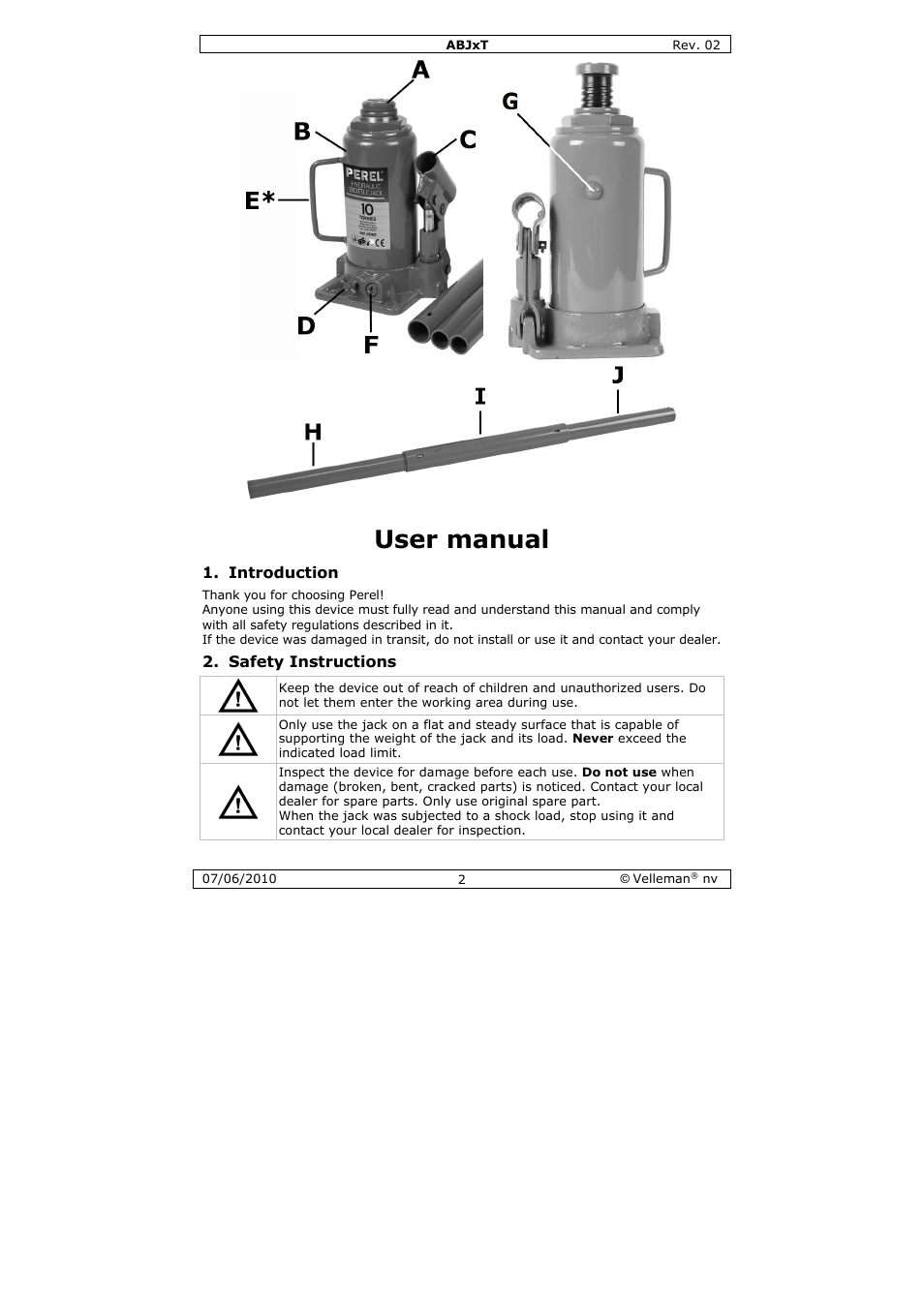 User manual | Velleman ABJ10T User Manual | Page 2 / 28