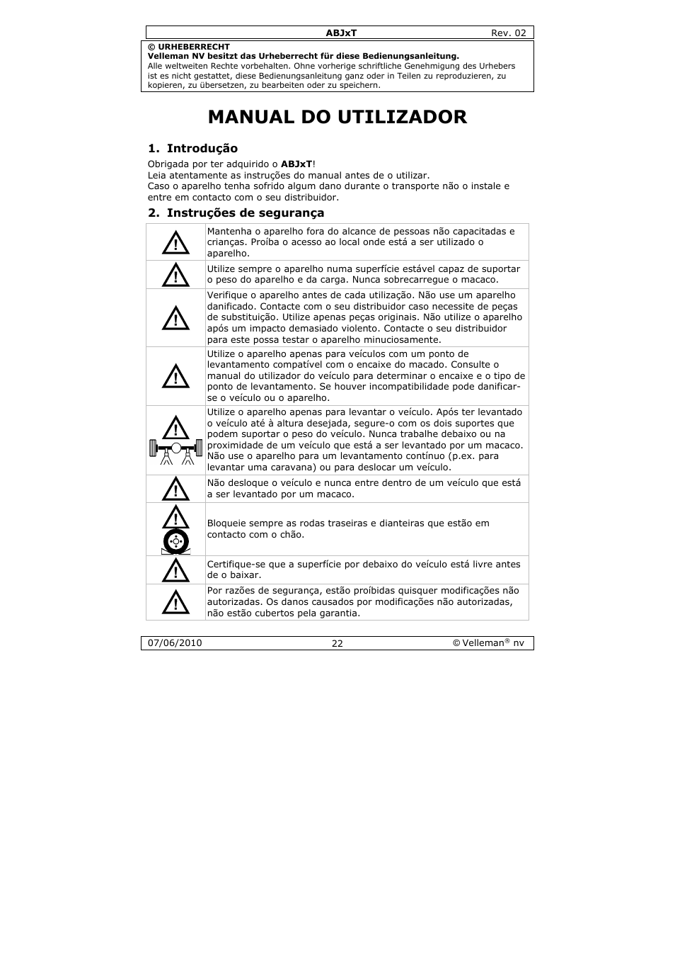 Manual do utilizador | Velleman ABJ10T User Manual | Page 22 / 28