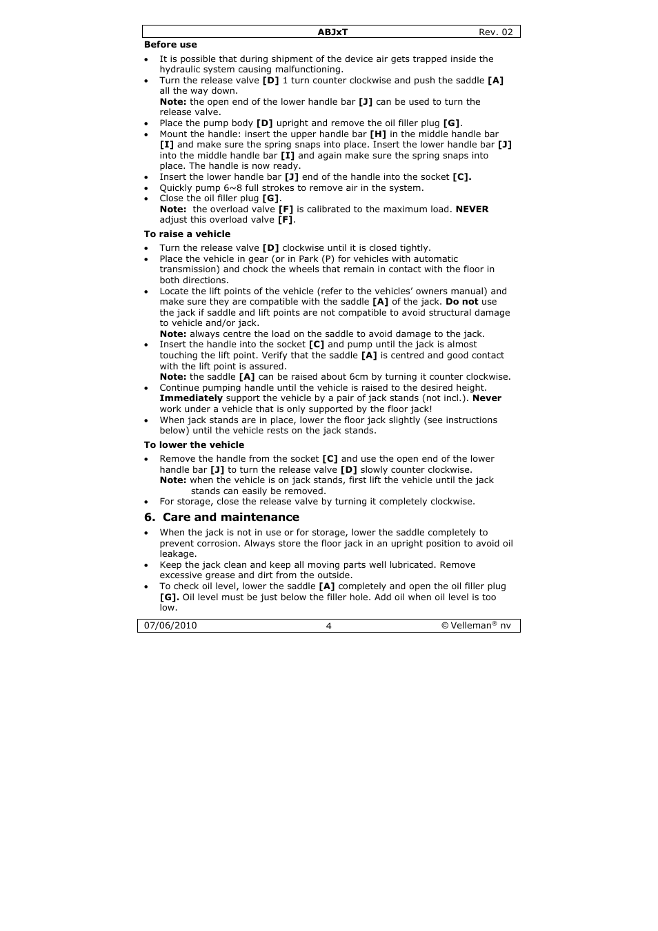 Care and maintenance | Velleman ABJ10T User Manual | Page 4 / 28