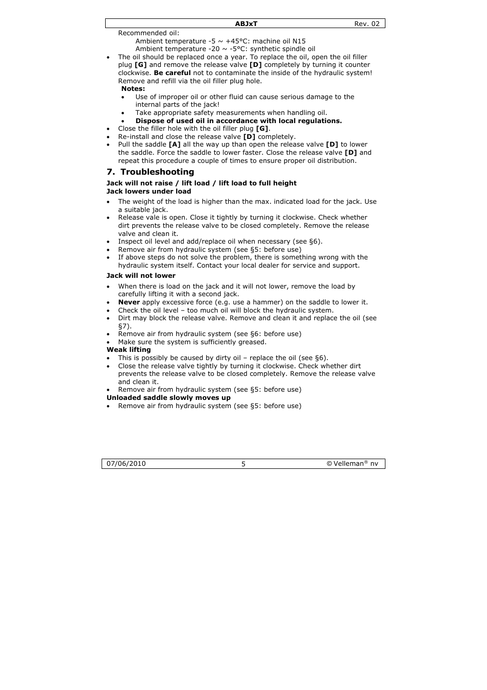 Troubleshooting | Velleman ABJ10T User Manual | Page 5 / 28