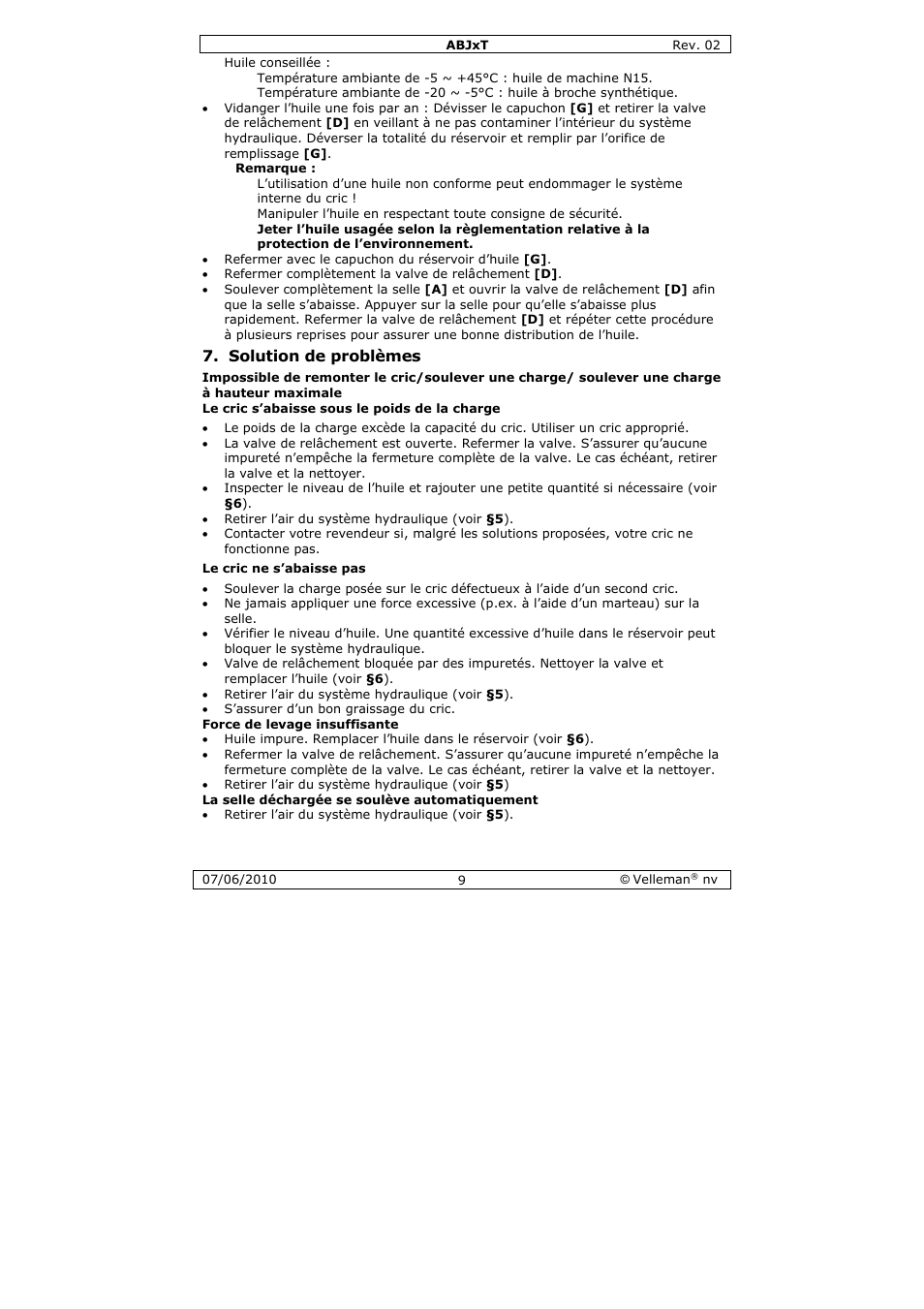 Solution de problèmes | Velleman ABJ10T User Manual | Page 9 / 28