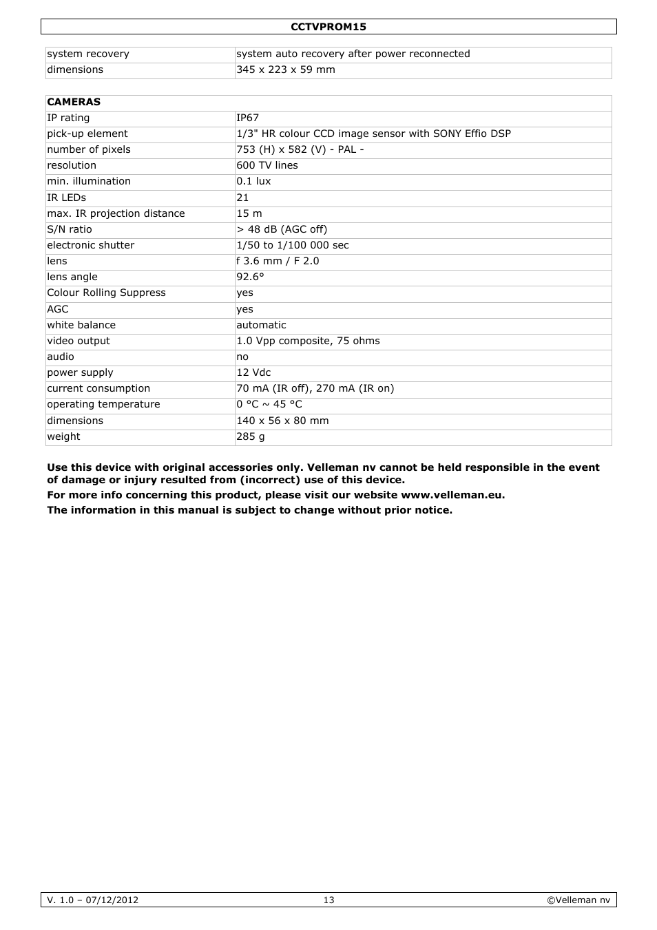 Velleman CCTVPROM15 User Manual | Page 13 / 55