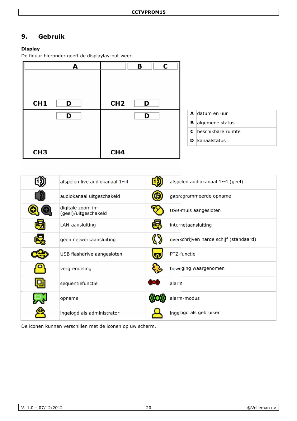 Gebruik | Velleman CCTVPROM15 User Manual | Page 20 / 55