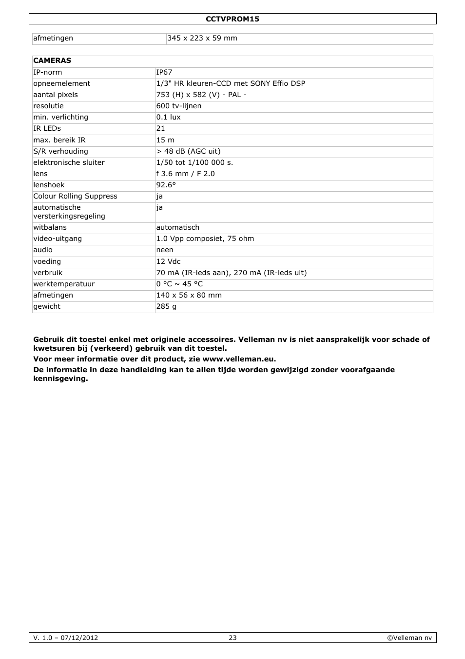 Velleman CCTVPROM15 User Manual | Page 23 / 55