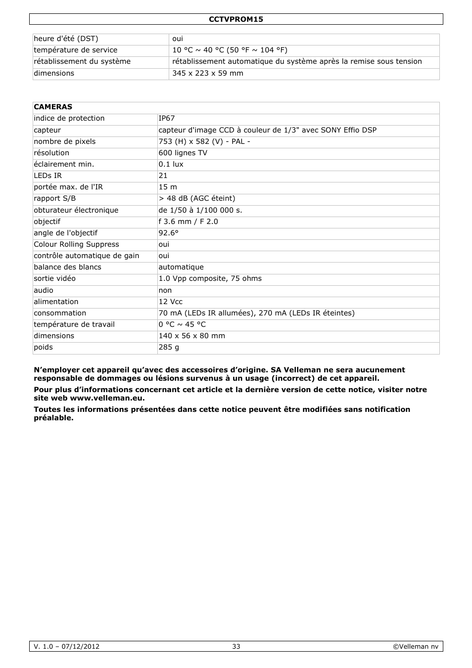 Velleman CCTVPROM15 User Manual | Page 33 / 55