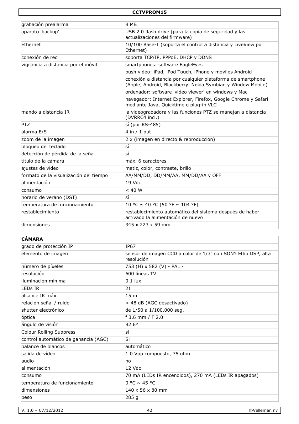 Velleman CCTVPROM15 User Manual | Page 42 / 55