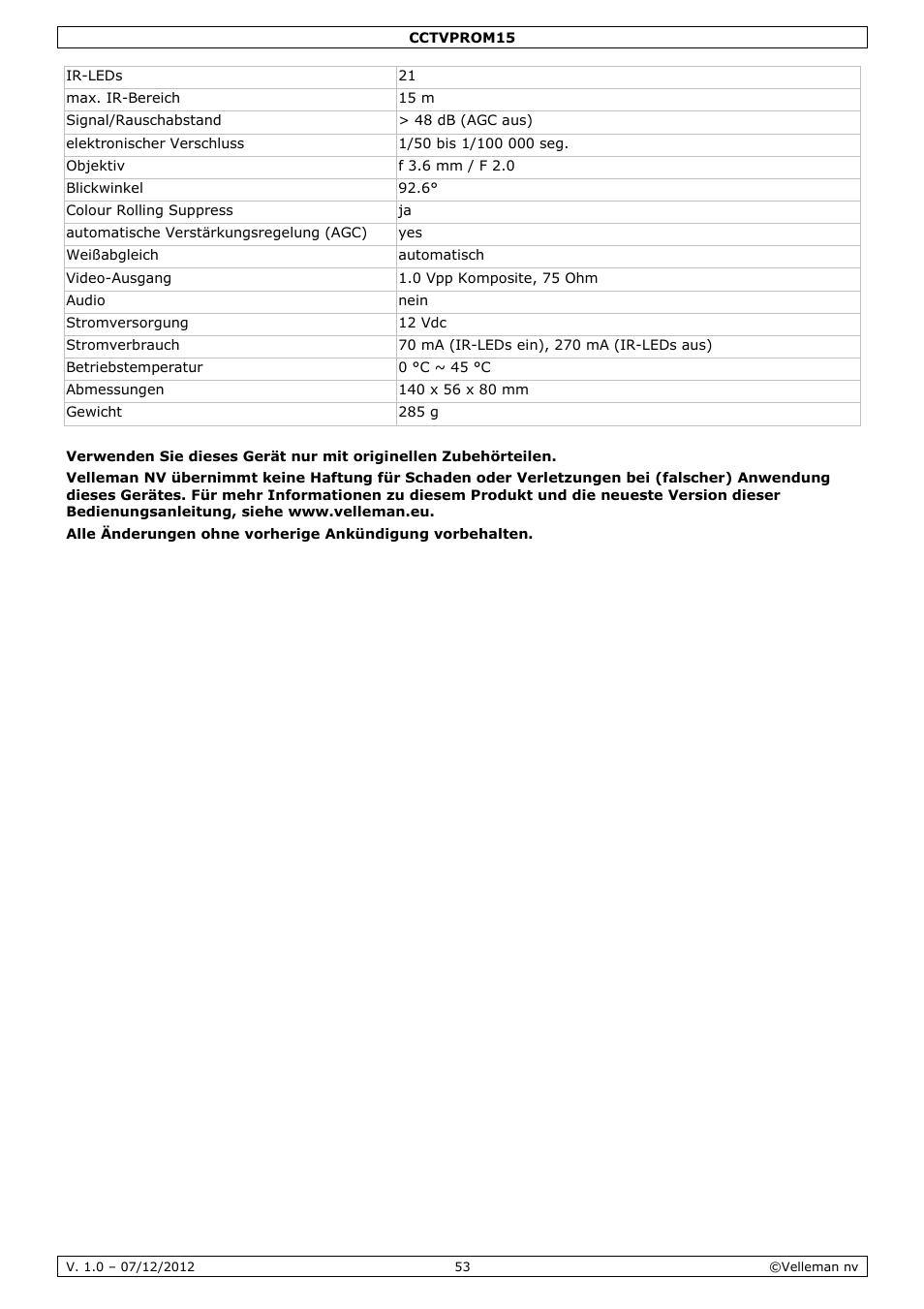 Velleman CCTVPROM15 User Manual | Page 53 / 55