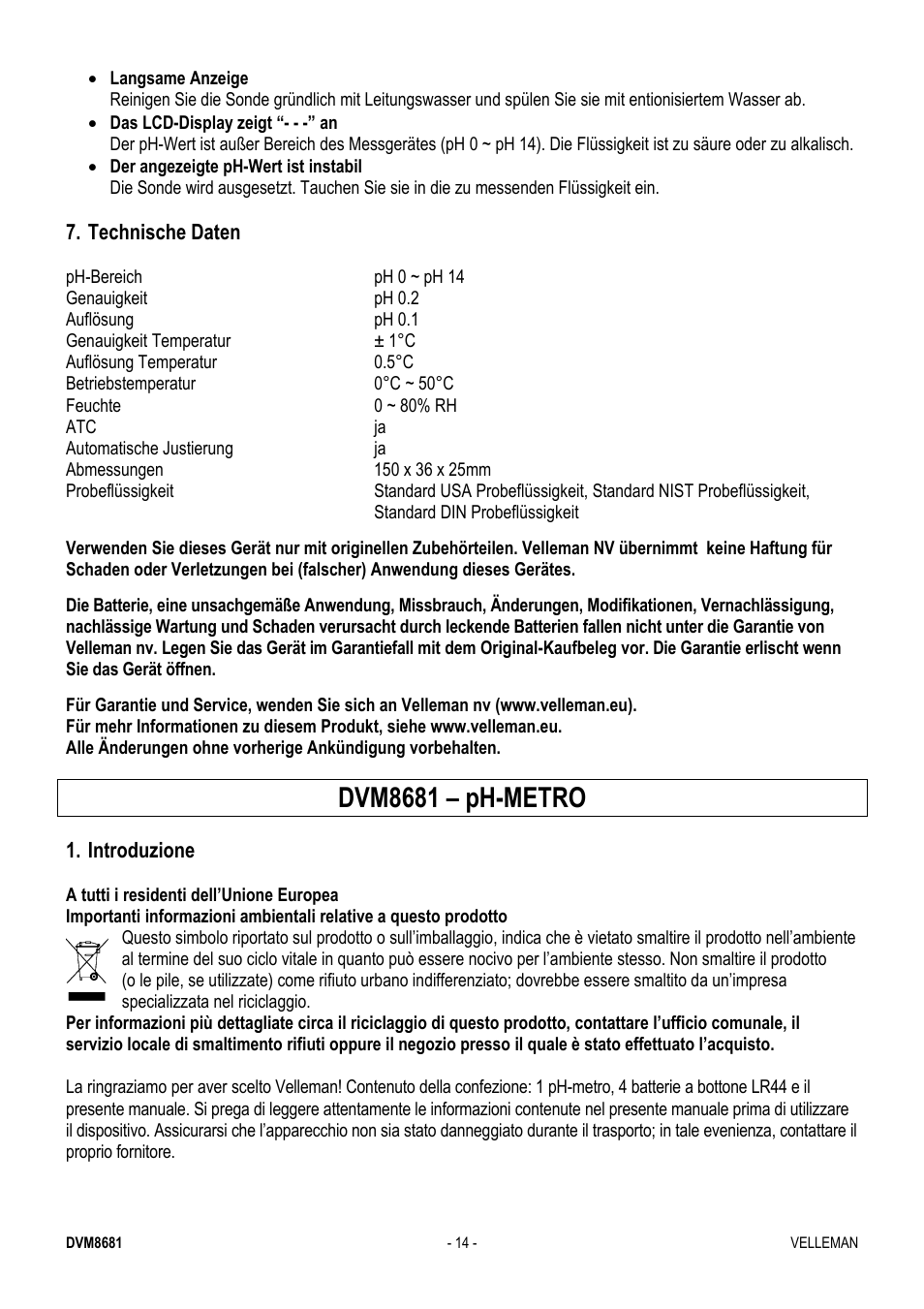 Dvm8681 – ph-metro | Velleman DVM8681 User Manual | Page 14 / 22