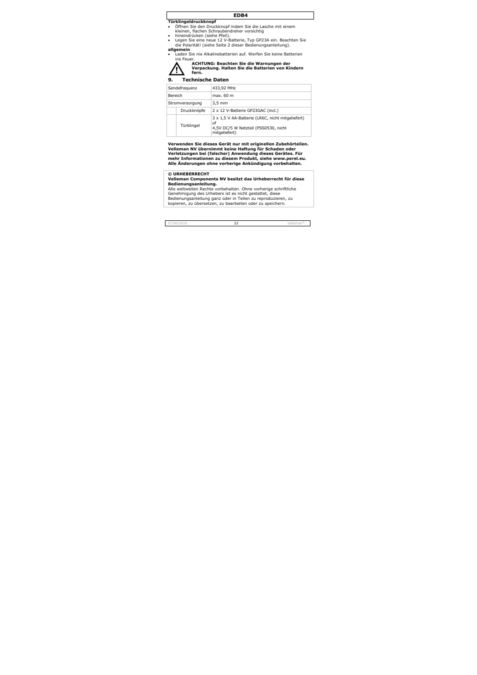 Velleman EDB4 User Manual | Page 22 / 34
