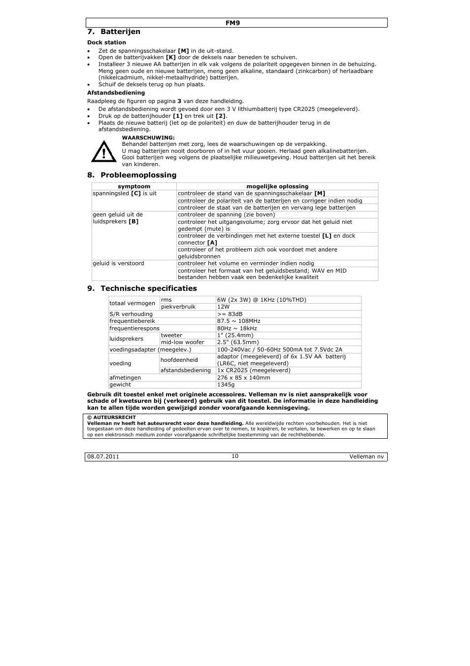 Velleman FM9 User Manual | Page 10 / 28