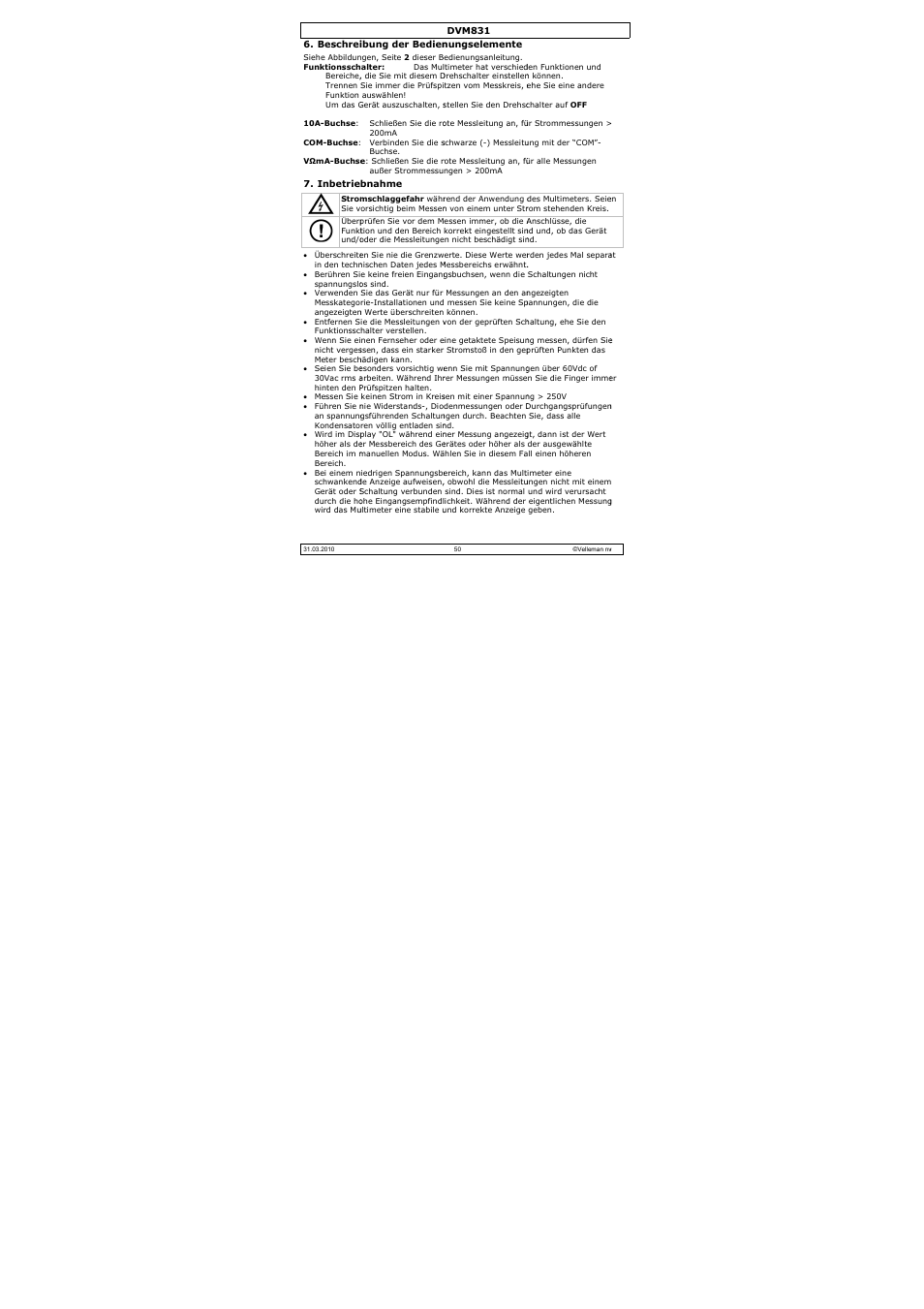 Velleman DVM831 User Manual | Page 50 / 60