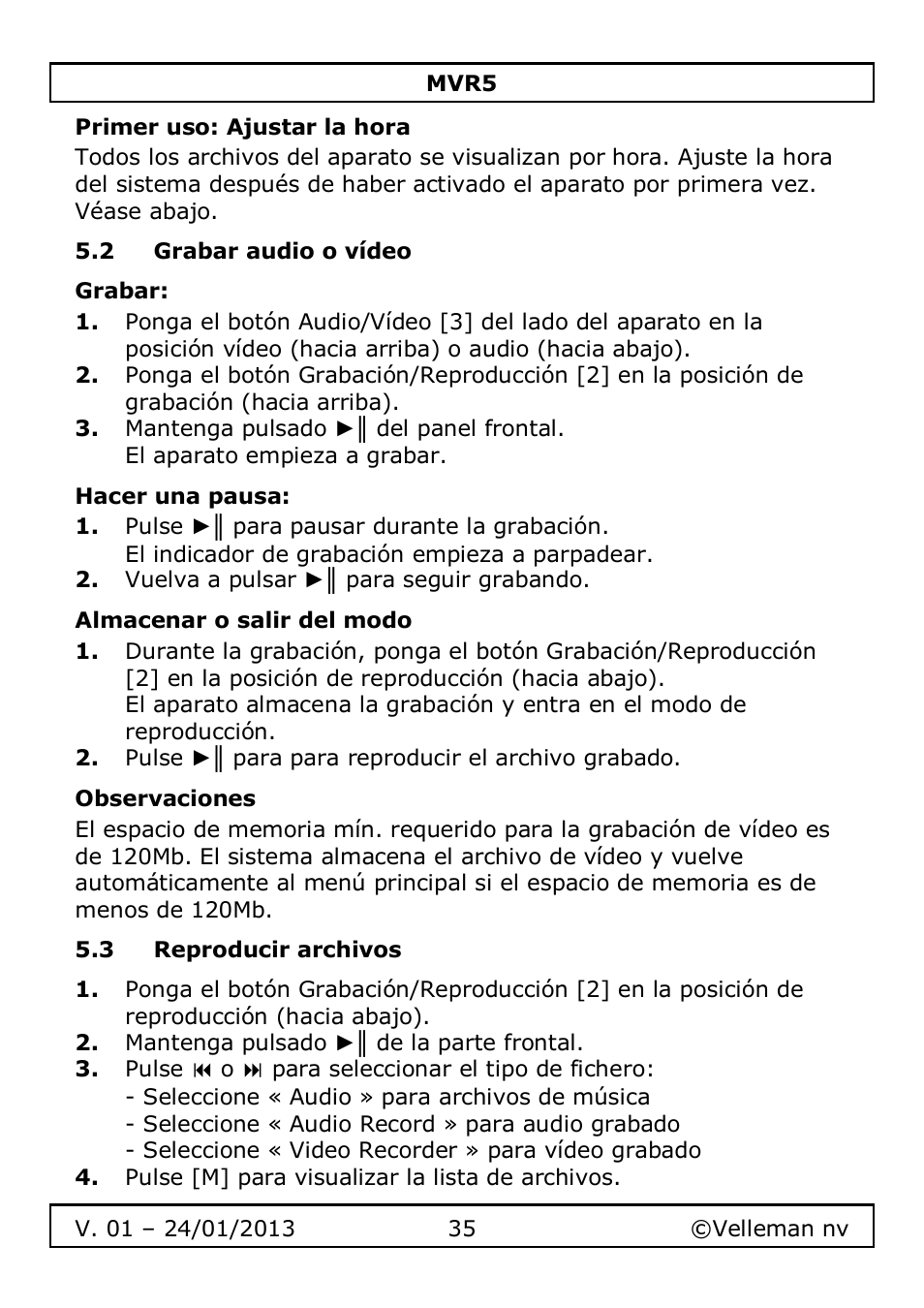 Velleman MVR5 User Manual | Page 35 / 78