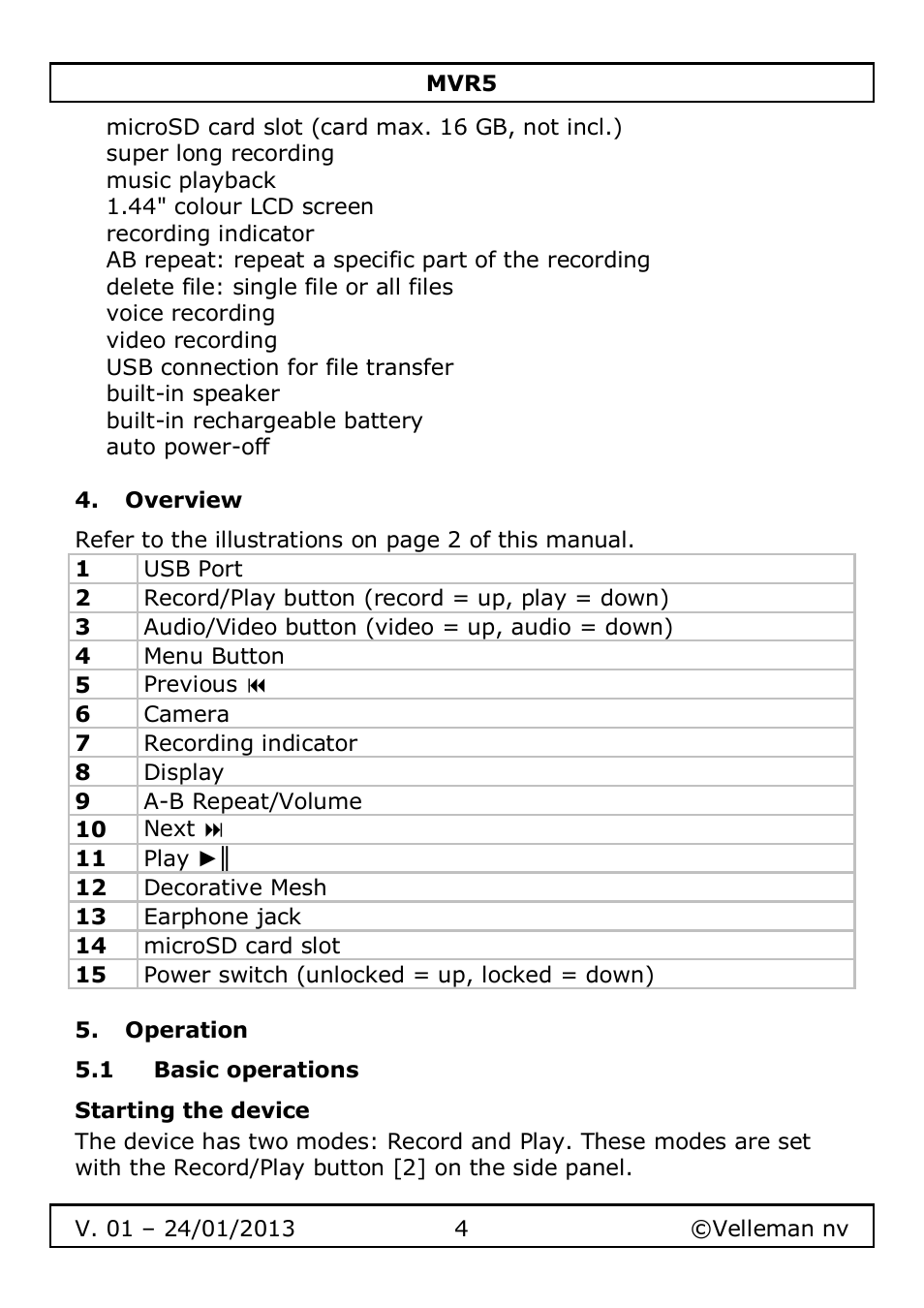 Velleman MVR5 User Manual | Page 4 / 78
