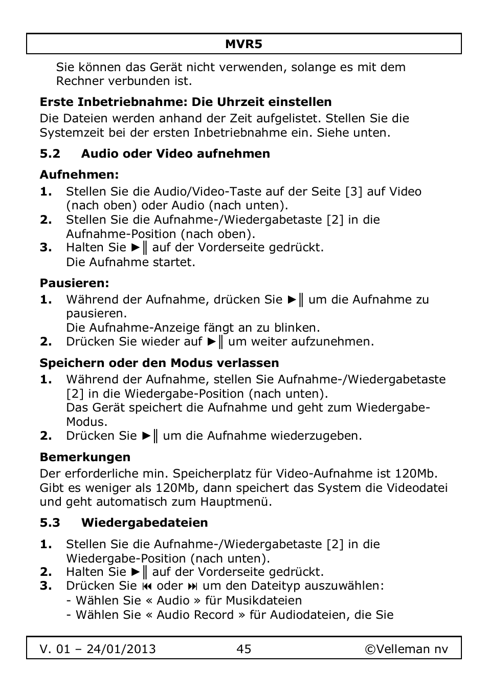 Velleman MVR5 User Manual | Page 45 / 78