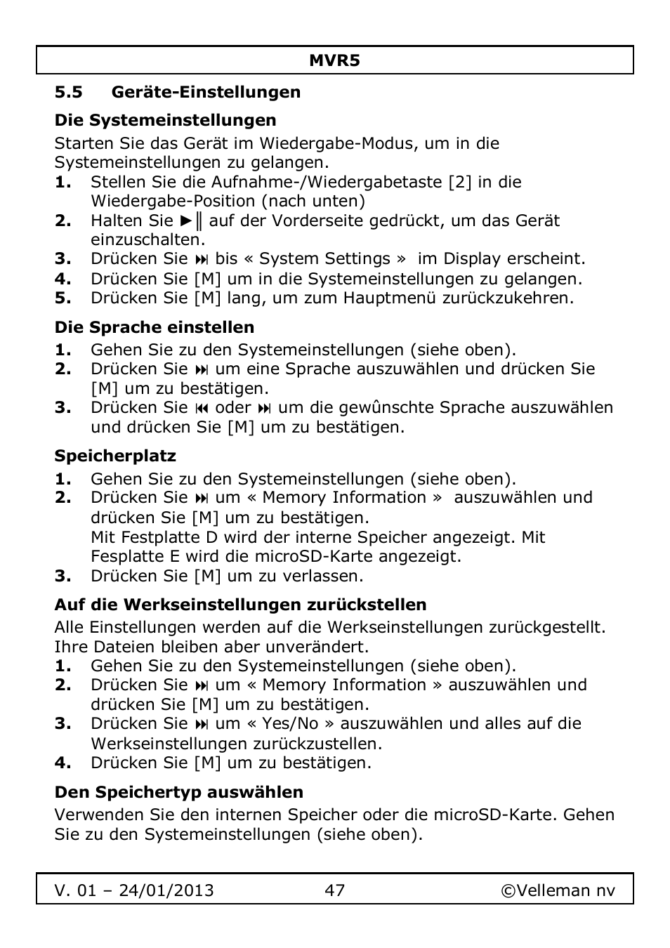 Velleman MVR5 User Manual | Page 47 / 78