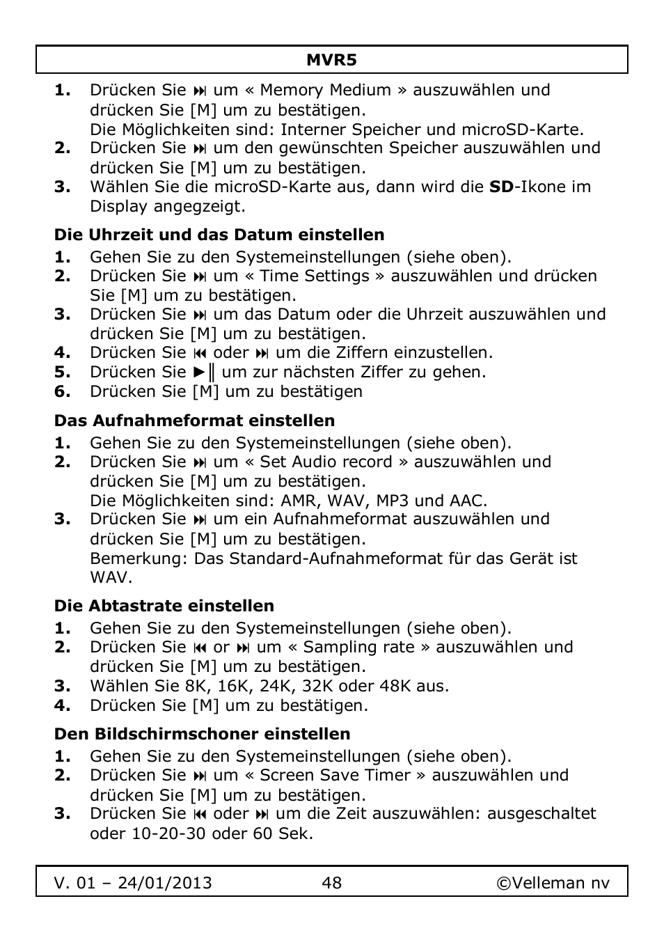 Velleman MVR5 User Manual | Page 48 / 78