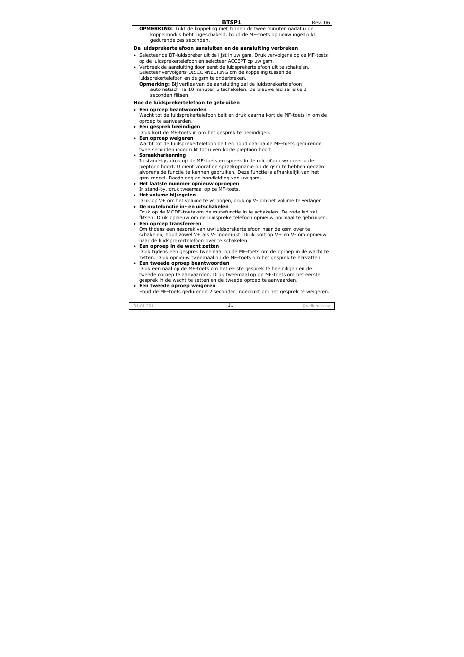 Velleman BTSP1 User Manual | Page 11 / 45
