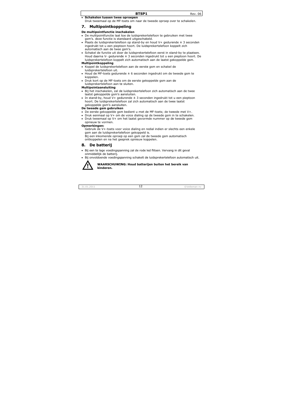 Velleman BTSP1 User Manual | Page 12 / 45