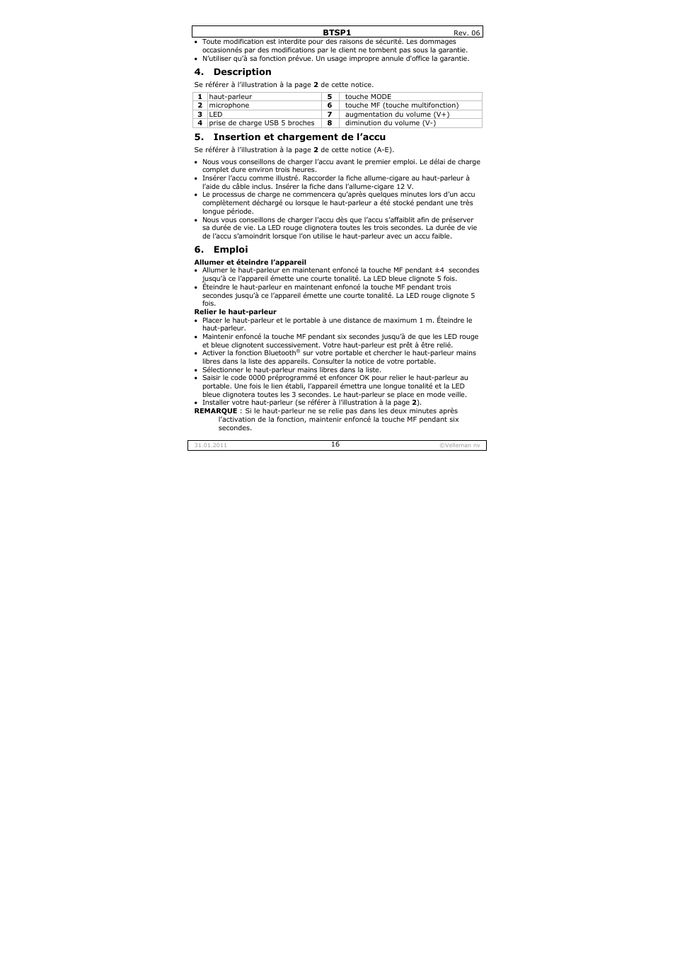 Velleman BTSP1 User Manual | Page 16 / 45