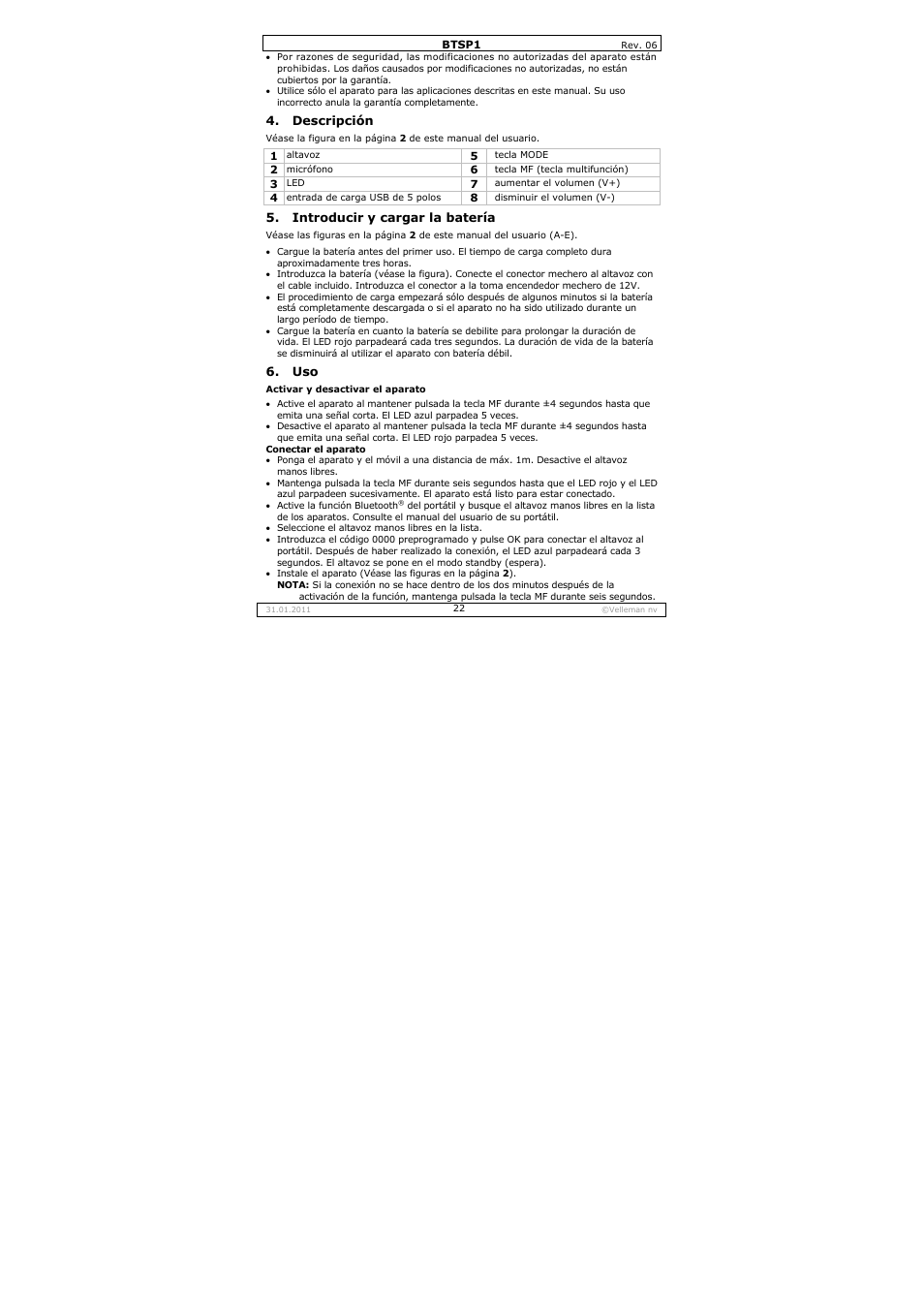 Velleman BTSP1 User Manual | Page 22 / 45