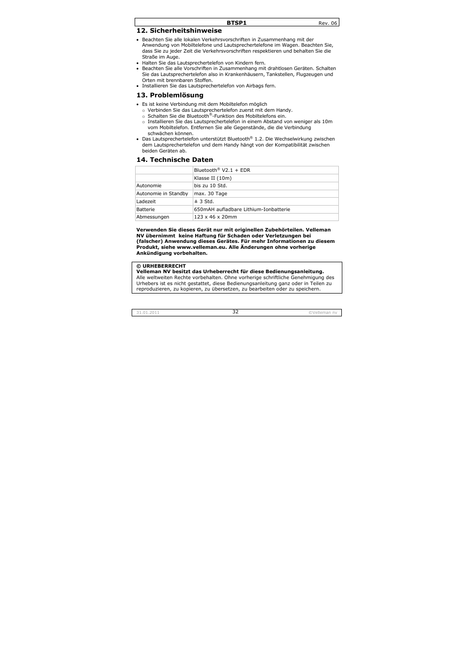 Velleman BTSP1 User Manual | Page 32 / 45