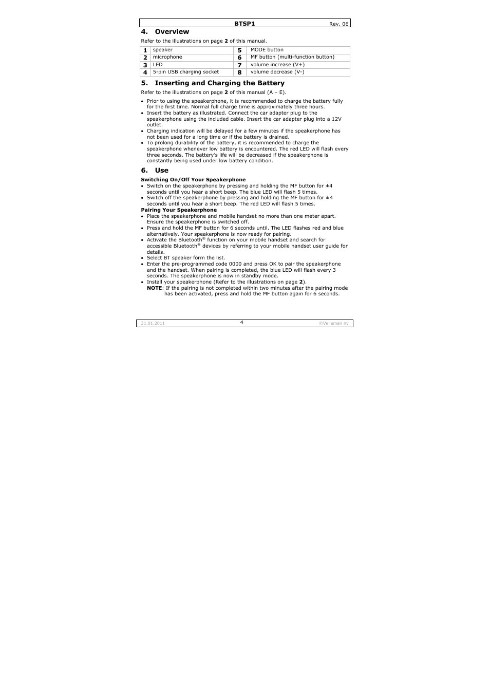 Velleman BTSP1 User Manual | Page 4 / 45