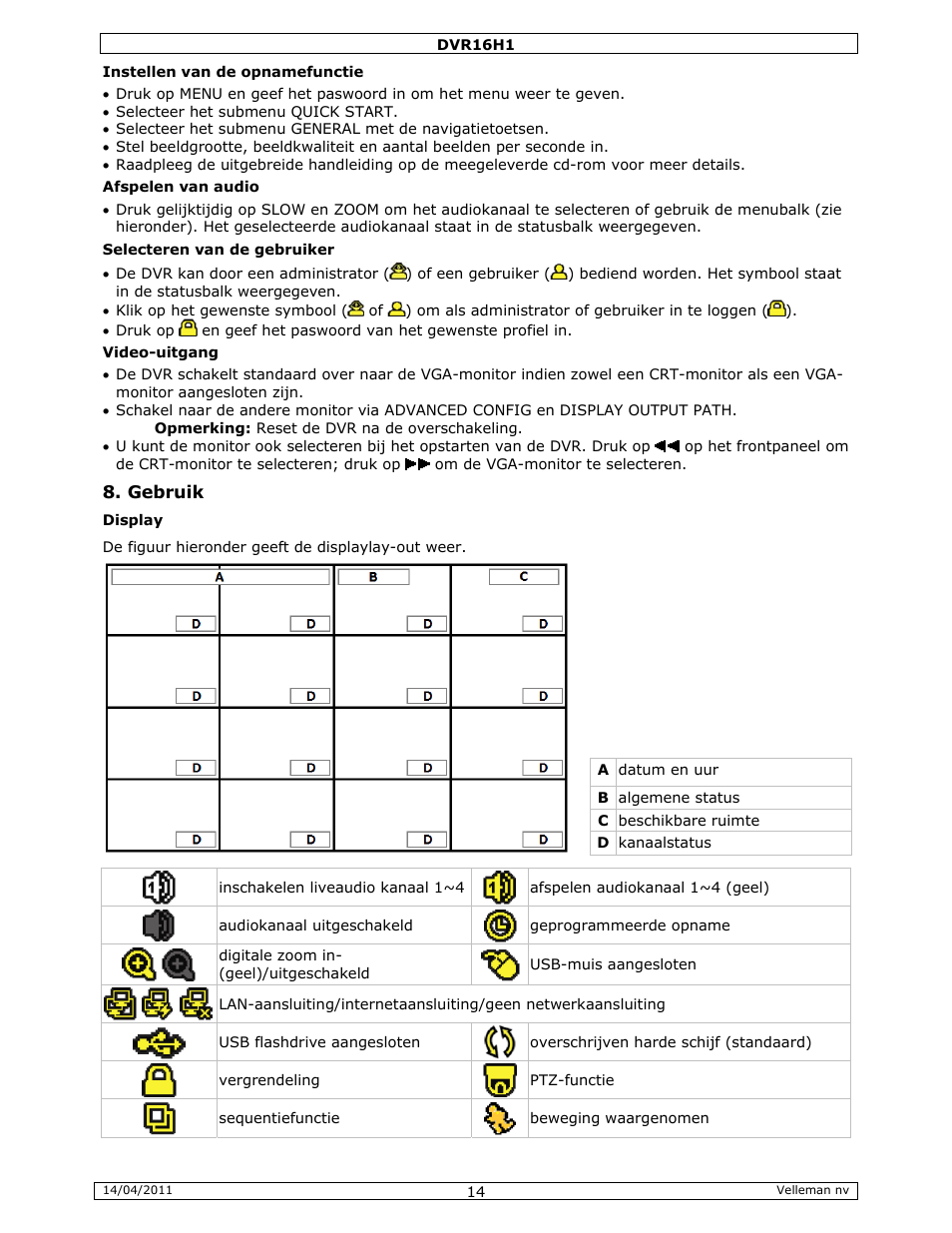 Velleman DVR16H1 Quick Installation Guide User Manual | Page 14 / 39