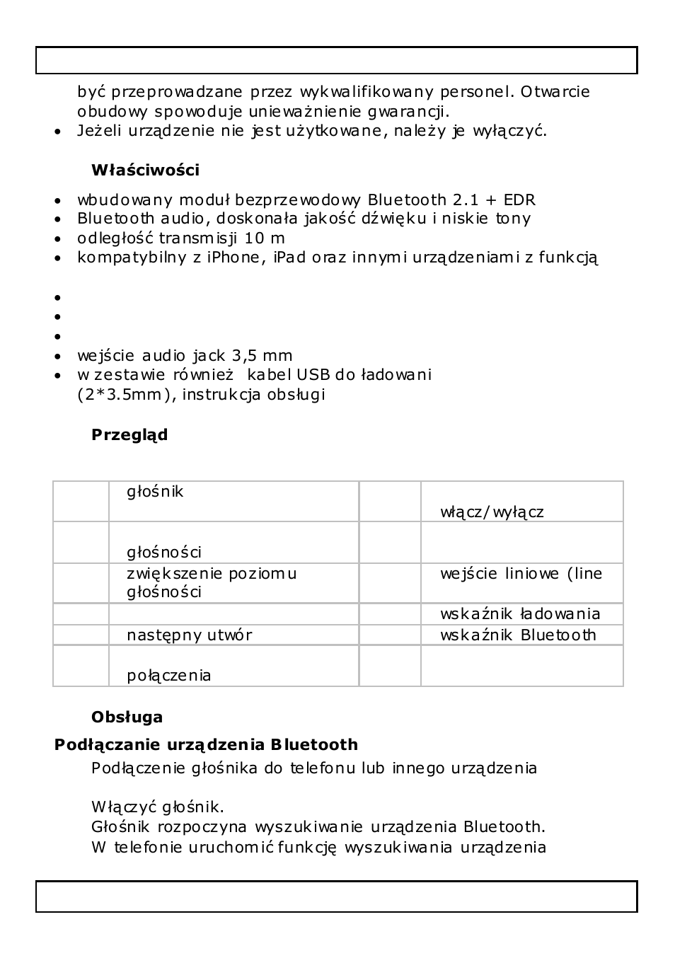 Właściwości, Przegląd, Obsługa | Velleman FM10BT User Manual | Page 28 / 45