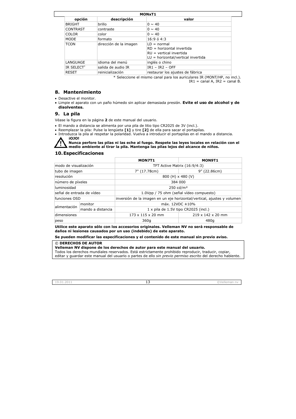 Velleman MON7T1 User Manual | Page 13 / 18