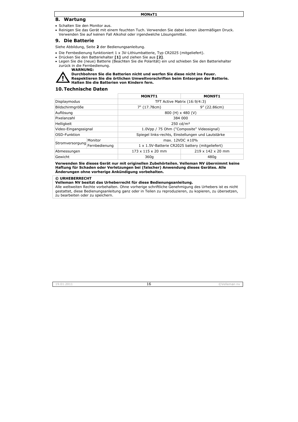 Velleman MON7T1 User Manual | Page 16 / 18