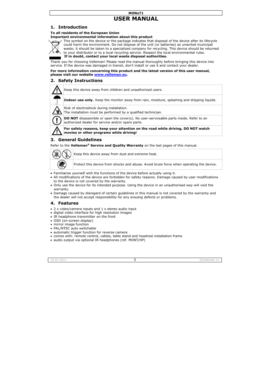 User ma, Anual | Velleman MON7T1 User Manual | Page 3 / 18
