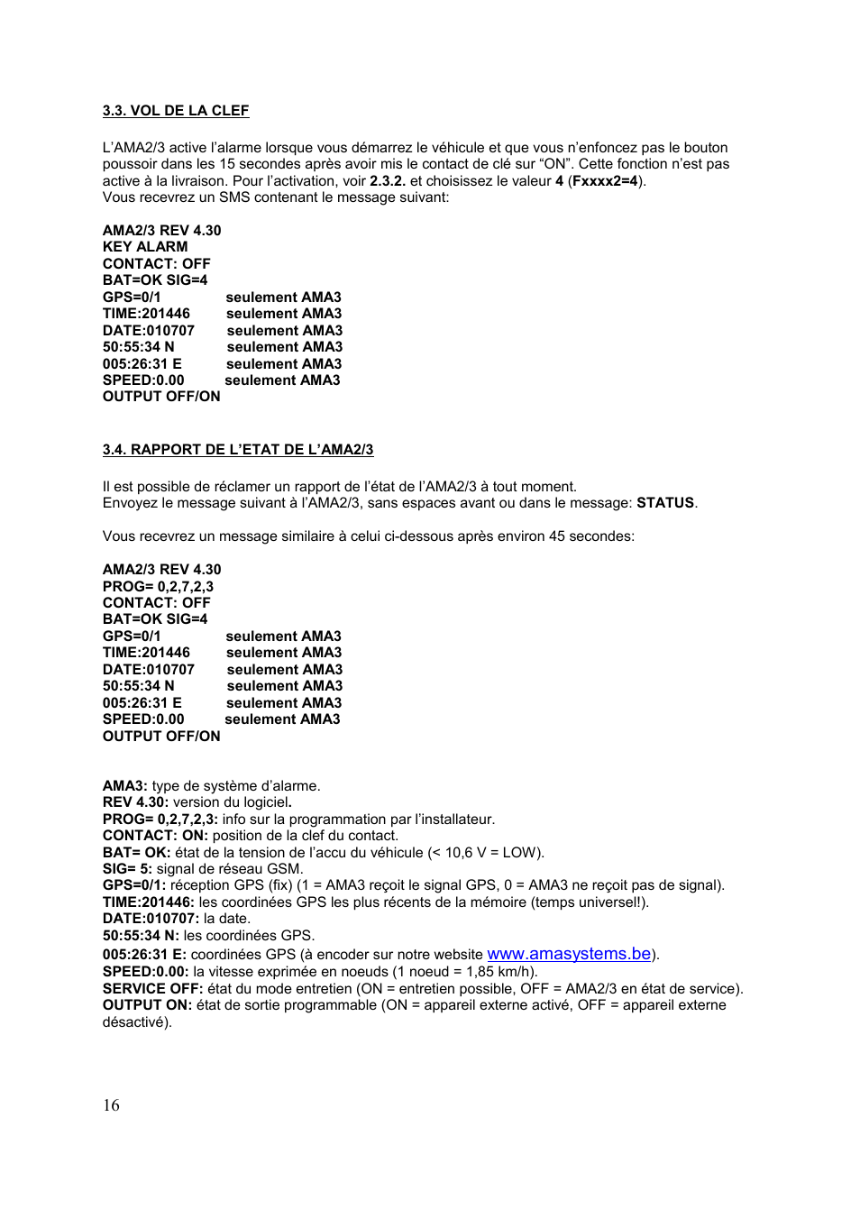 Ama2/3 rev 4.30, Ama3: type de système d’alarme | Velleman HAMGSMGPS User Manual | Page 17 / 47