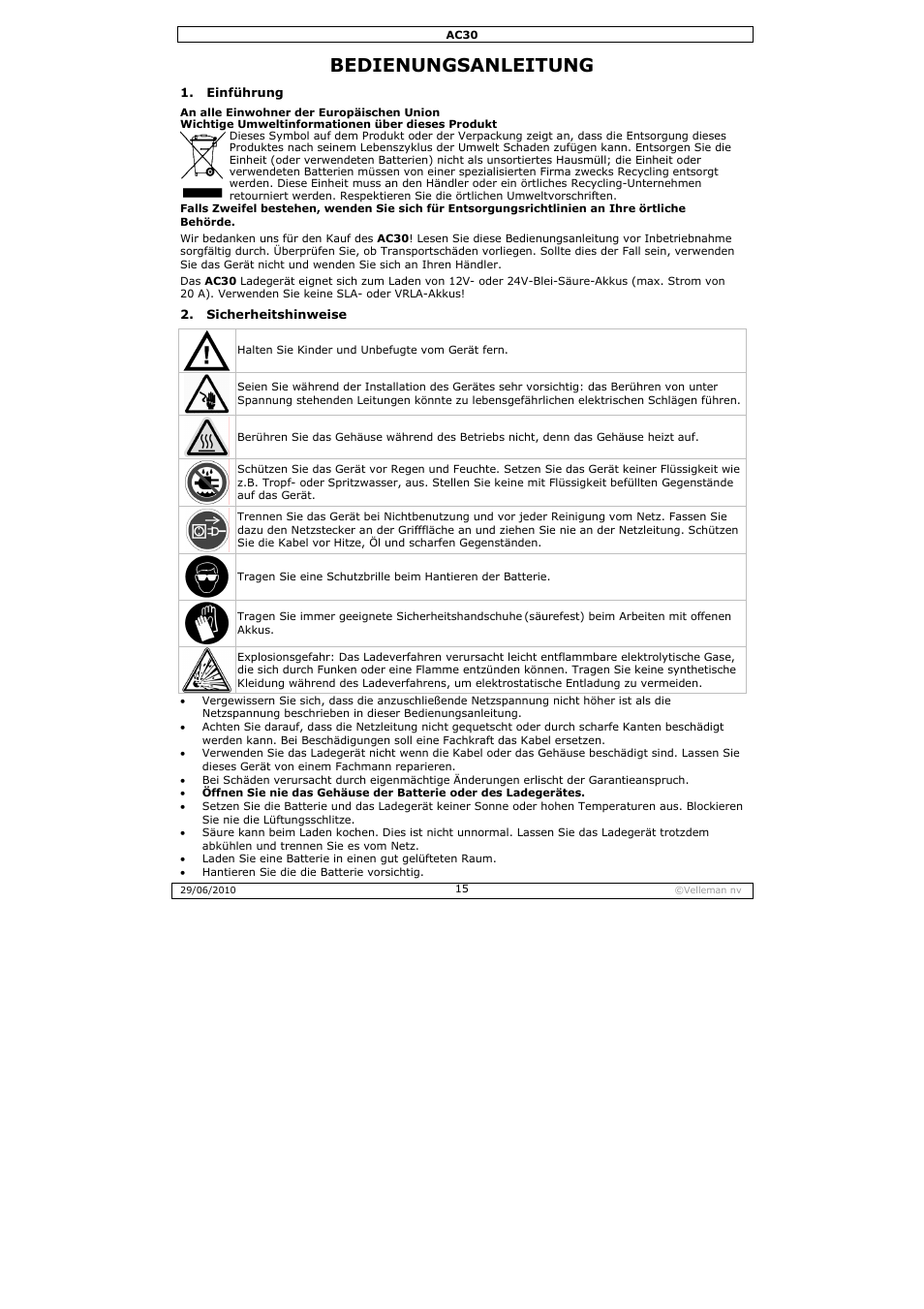 Bedienungsanleitung | Velleman AC30 User Manual | Page 15 / 23