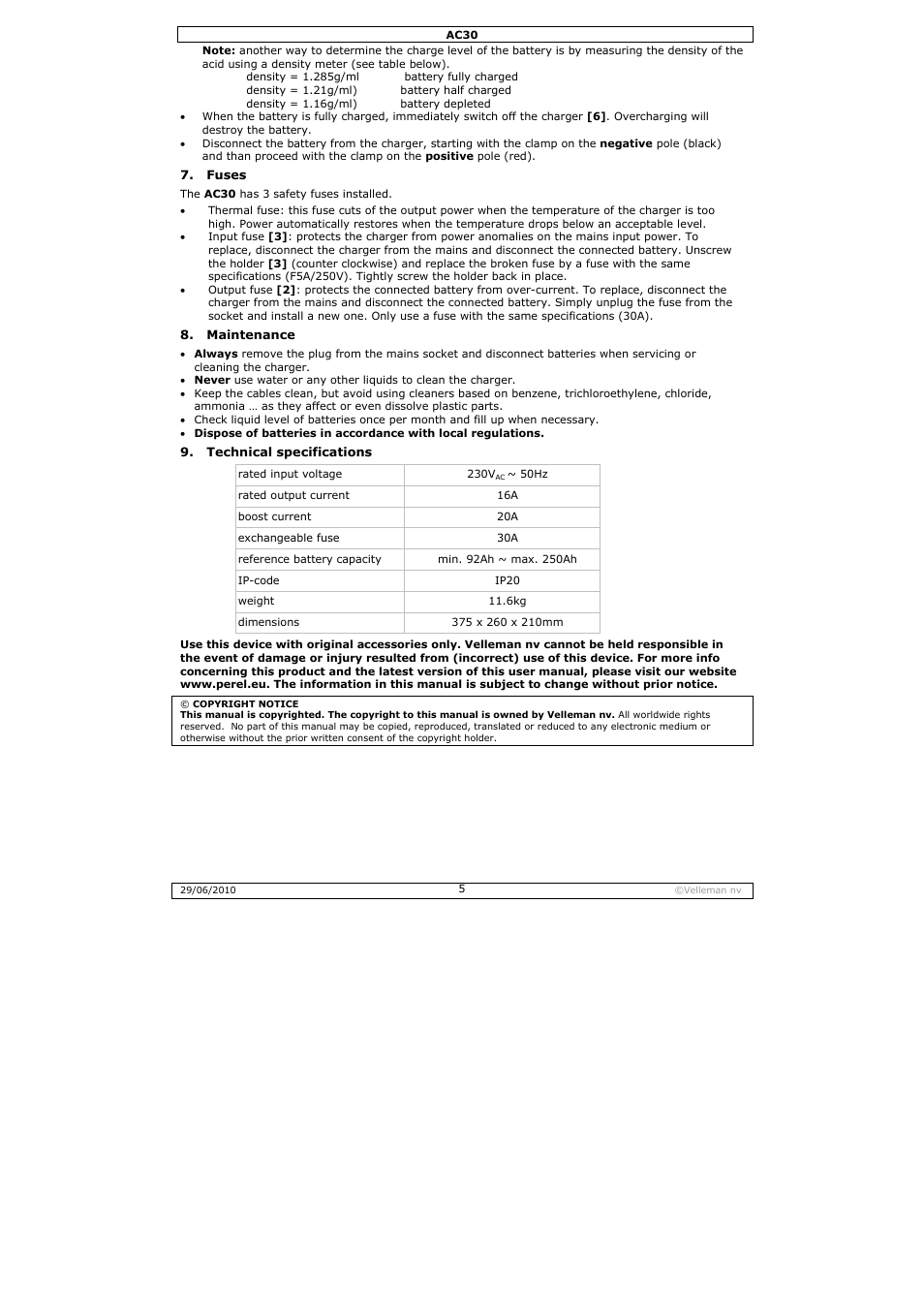 Velleman AC30 User Manual | Page 5 / 23