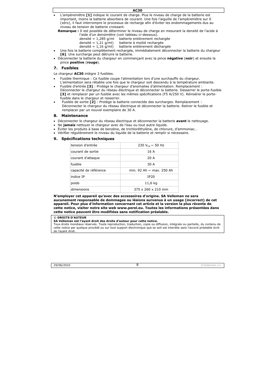 Velleman AC30 User Manual | Page 8 / 23