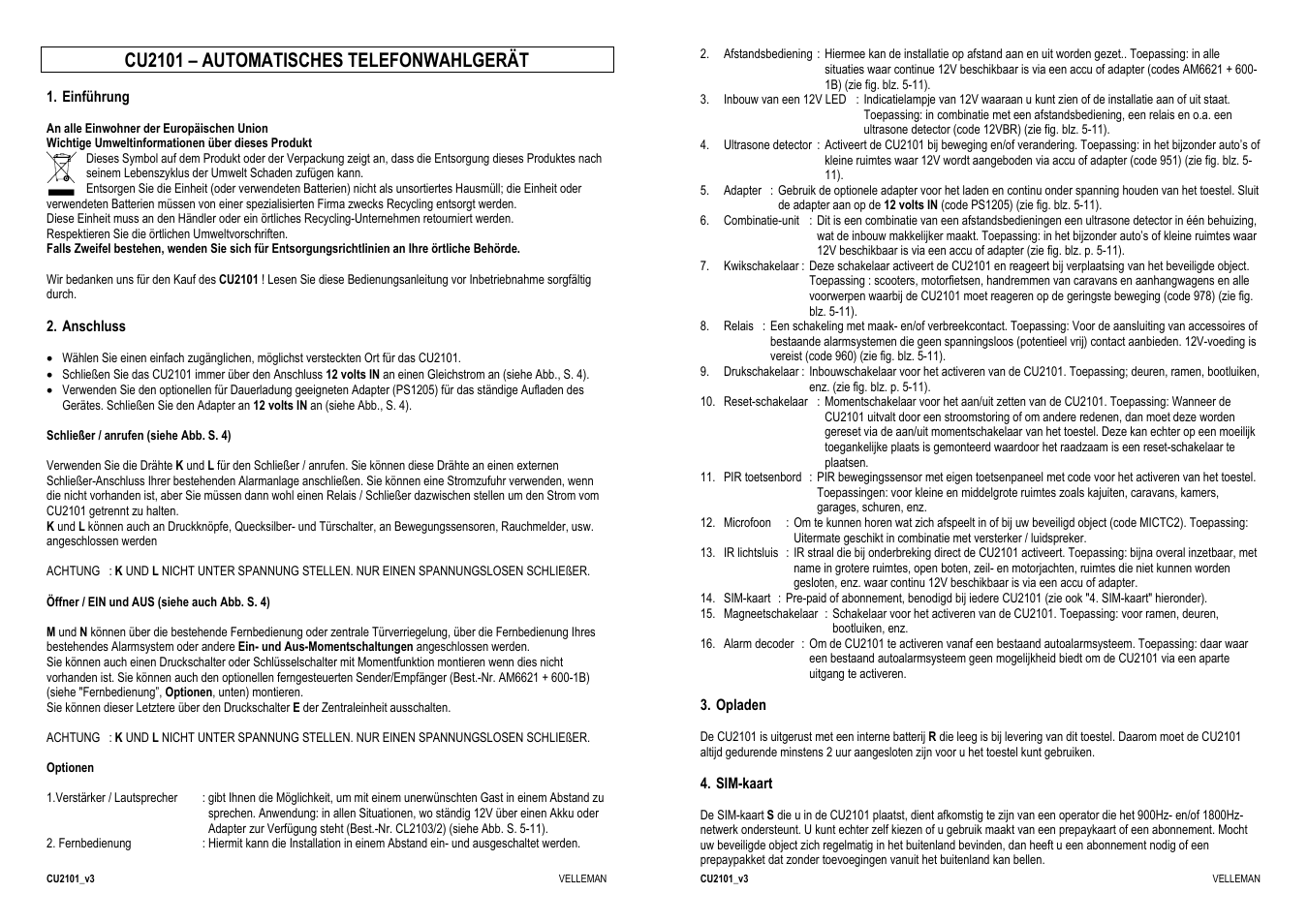 Cu2101 – automatisches telefonwahlgerät | Velleman CU2101 User Manual | Page 11 / 22