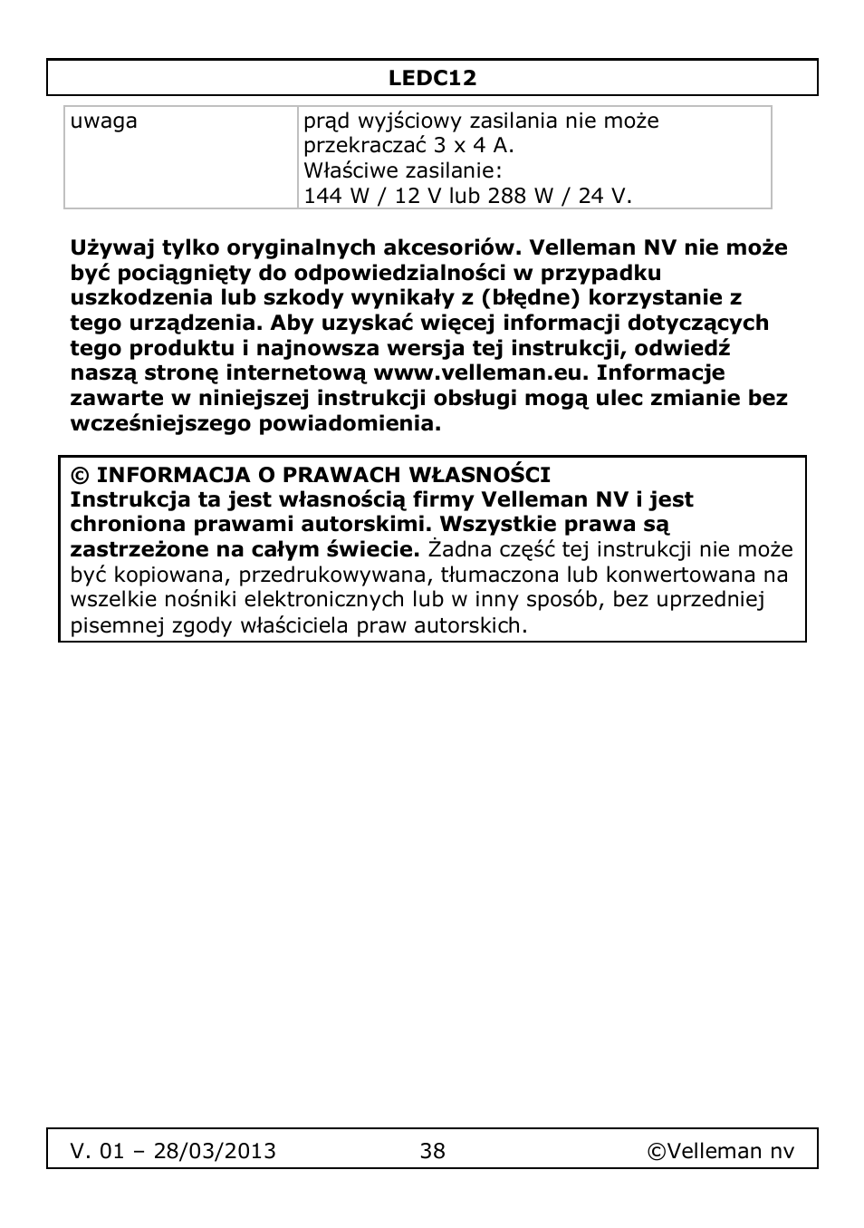 Velleman LEDC12 User Manual | Page 38 / 45