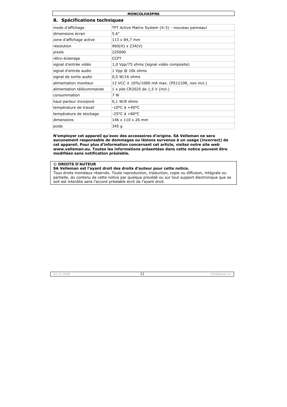 Velleman MONCOLHA5PN6 User Manual | Page 11 / 19