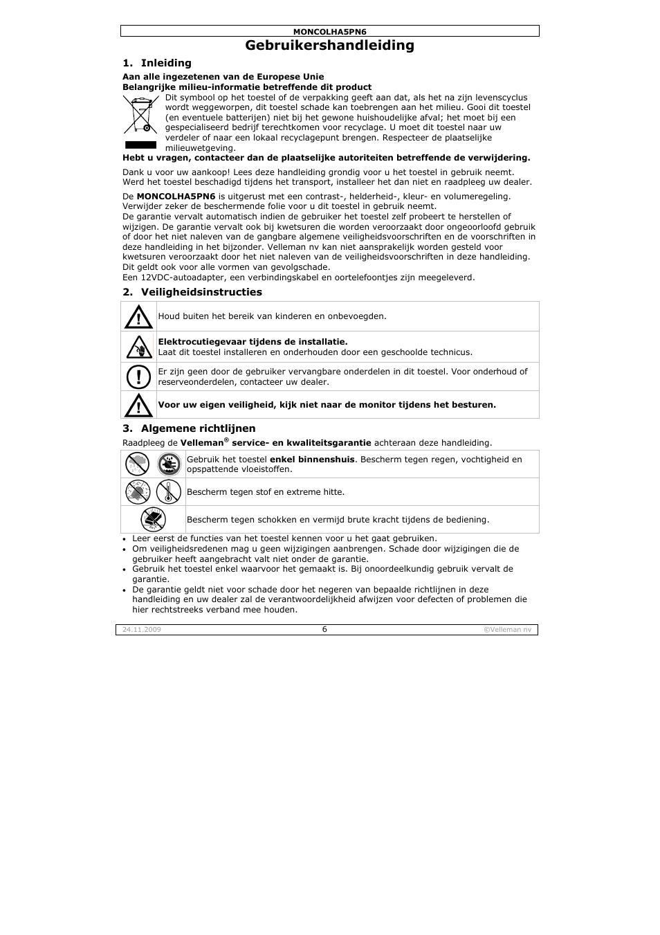 Gebruikershandleiding | Velleman MONCOLHA5PN6 User Manual | Page 6 / 19