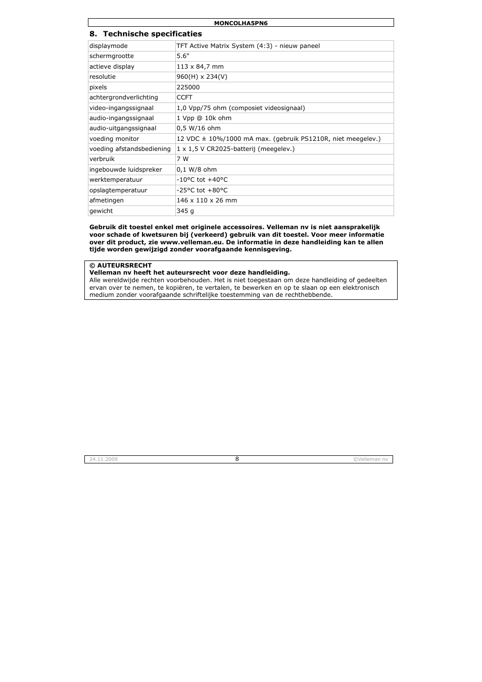 Velleman MONCOLHA5PN6 User Manual | Page 8 / 19