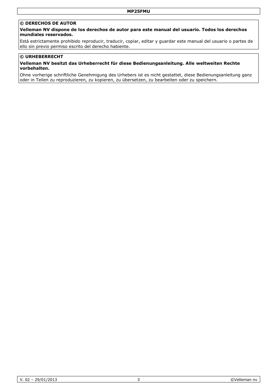 Velleman MP25FMU User Manual | Page 3 / 20