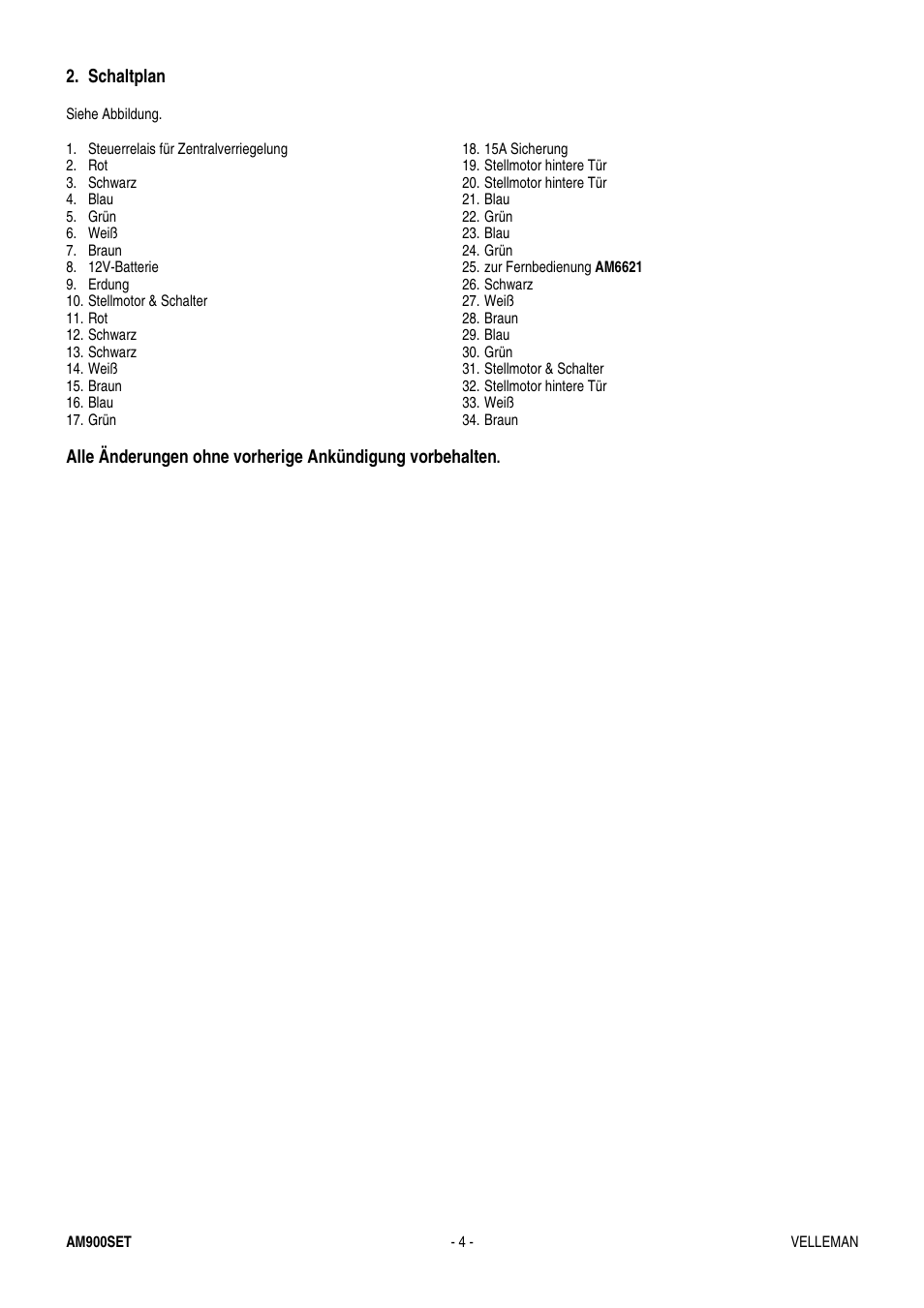 Schaltplan | Velleman AM900SET User Manual | Page 4 / 4
