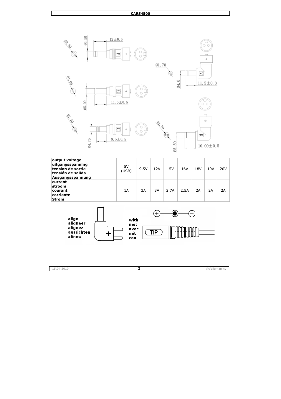 Velleman CARS4500 User Manual | Page 2 / 12