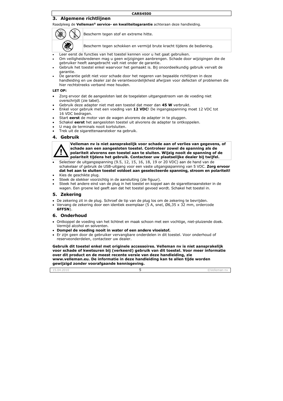 Velleman CARS4500 User Manual | Page 5 / 12