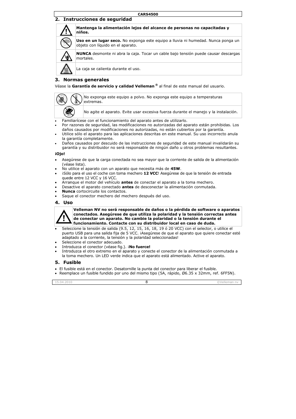 Velleman CARS4500 User Manual | Page 8 / 12
